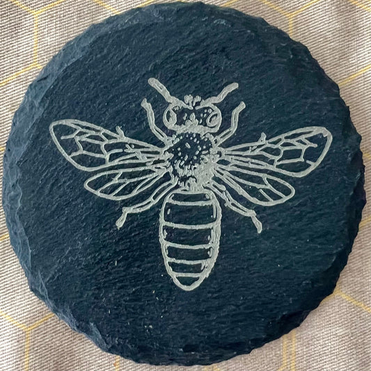Bee Engraved Slate Coaster